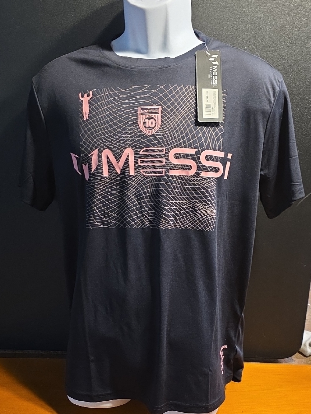 Men's Black Messi T-Shirt with Pink Graphic